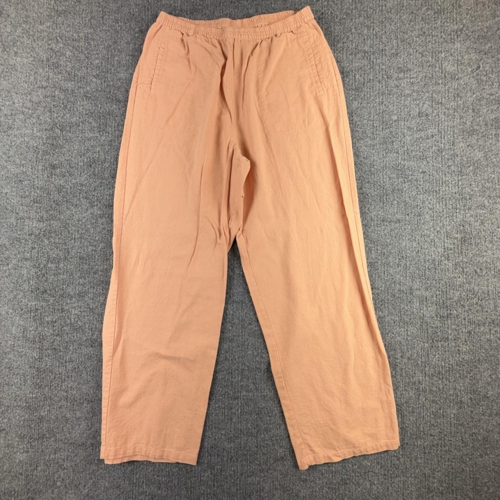 VTG White Stag Pants Womens Large Pink Linen Blend Twill Elastic Waist Pull‎ On